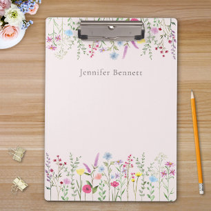 Personalized Watercolor Wildflowers Clipboard