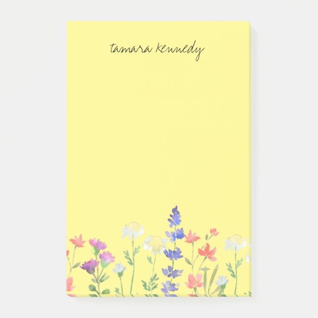 Personalized Watercolor Wildflowers Name Floral Post-it Notes (Front)