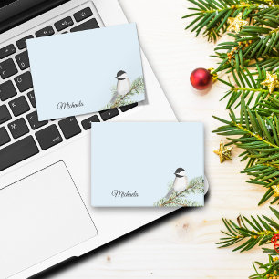 Personalized Watercolor Winter Chickadee Post-it Notes