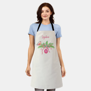 Personalized Watercolor Winter Floral Bouquet Apron