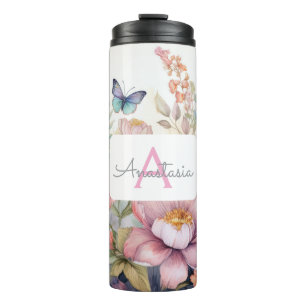 Personalized Watercolor with Name & Monogram Thermal Tumbler