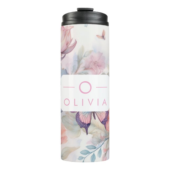 Personalized Watercolor with Name & Monogram Thermal Tumbler (Front)