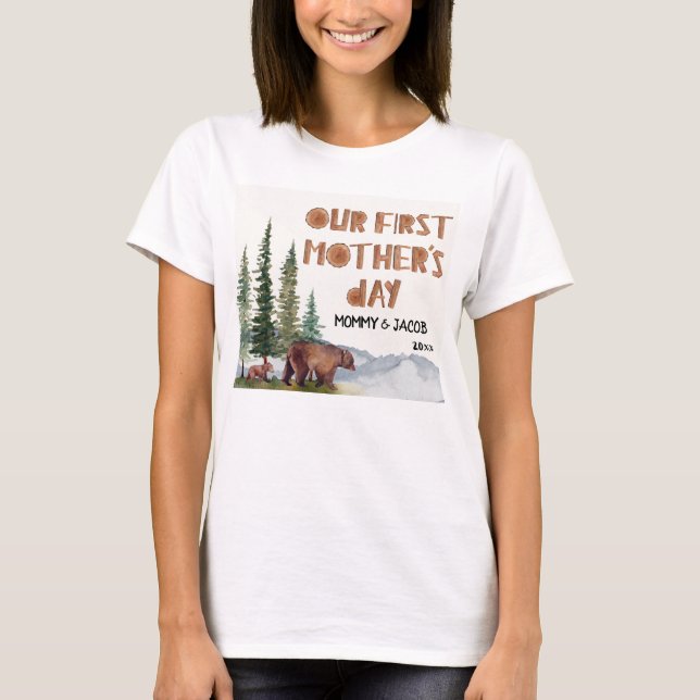 Personalized Watercolor Woodland 1st Mother's Day  T-Shirt (Front)