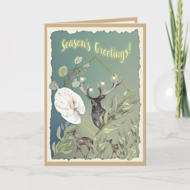 Personalized Watercolor Woodland Season Greetings Holiday Card (Front)