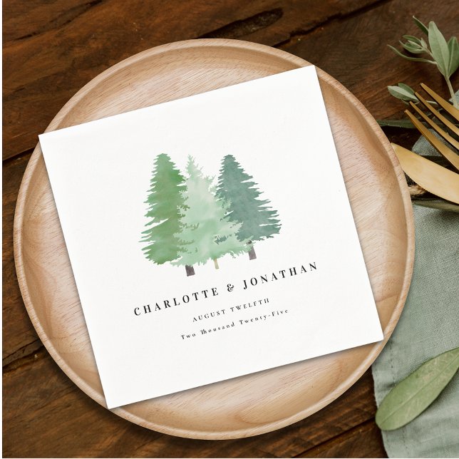 Personalized Watercolor Woodland Wedding Napkin (Personalized elegant modern watercolor Woodland Wedding napkins )