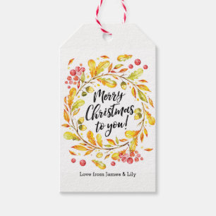 Personalized watercolor wreath Christmas gift tags