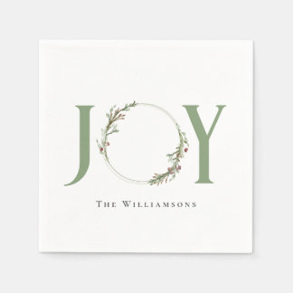 Personalized Watercolor Wreath Joy Napkin