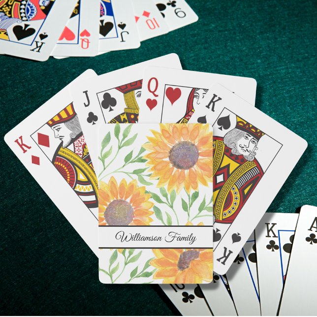 Personalized Watercolor Yellow Sunflowers   Playing Cards (Creator Uploaded)