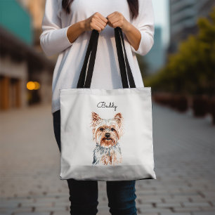 Personalized Watercolor Yorkie Tote Bag