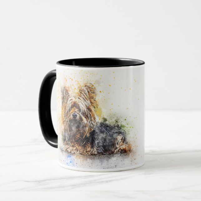 Personalized Watercolor Yorkshire Terrier Coffee Mug (Front Left)