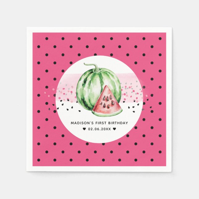 Personalized Watermelon Birthday Napkin (Front)
