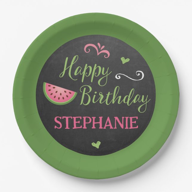 Personalized Watermelon Birthday Paper Plate (Front)
