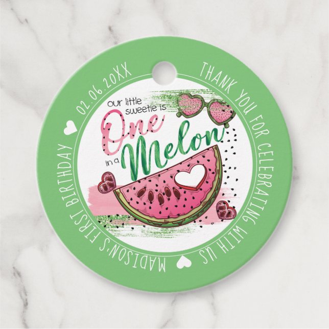 Personalized Watermelon Birthday Party Favour Tags (Front)