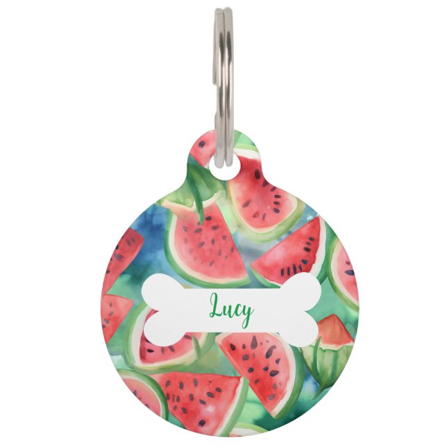 Personalized Watermelon Pattern Round Pet Tag (Front)