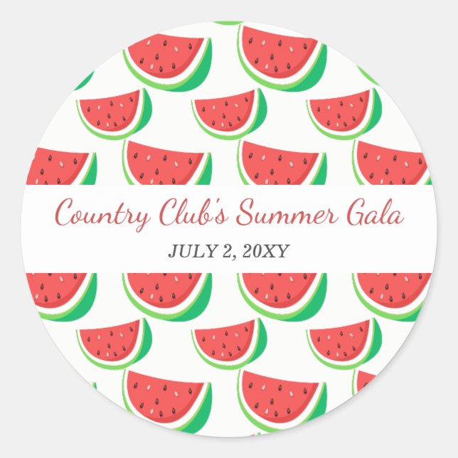 Personalized Watermelon Pattern Summer Party Classic Round Sticker (Front)