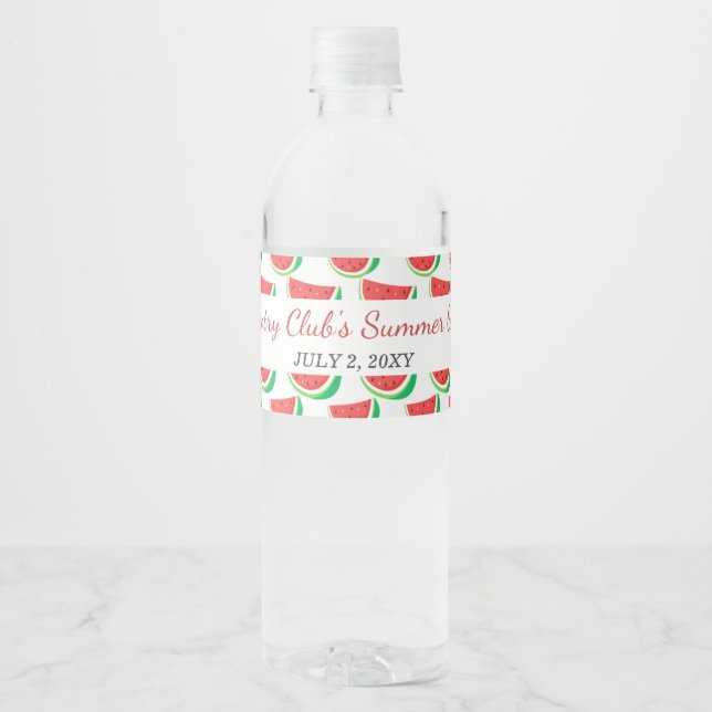 Personalized Watermelon Pattern Summer Party Water Bottle Label (Front)