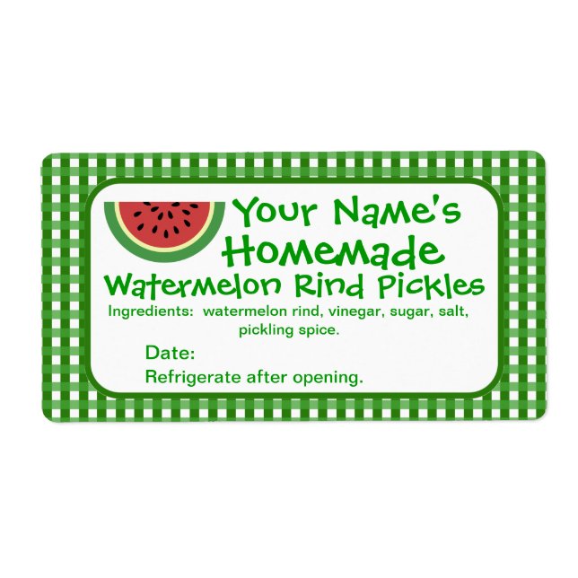 Personalized Watermelon Pickle Jar Labels Template (Front)