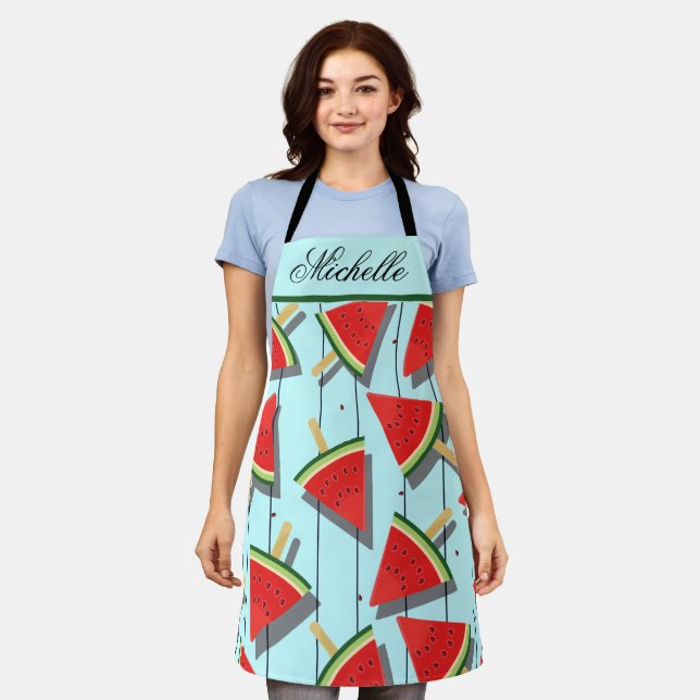 Personalized Watermelon Popsicle Pattern Apron (Worn)
