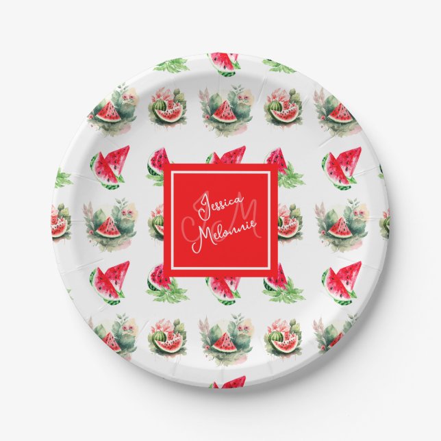 Personalized Watermelon Summer Party  Paper Plate (Front)