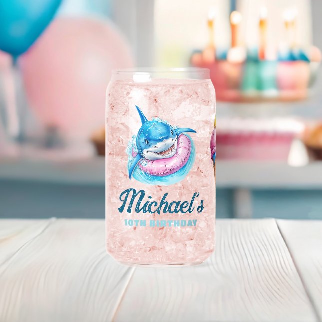 Personalized Waterpark Shark Pool Party Can Glass (Insitu (Baby Shower))