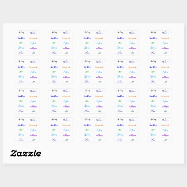 Personalized Waterproof Handwritten Script Names 1 Square Sticker (Sheet)