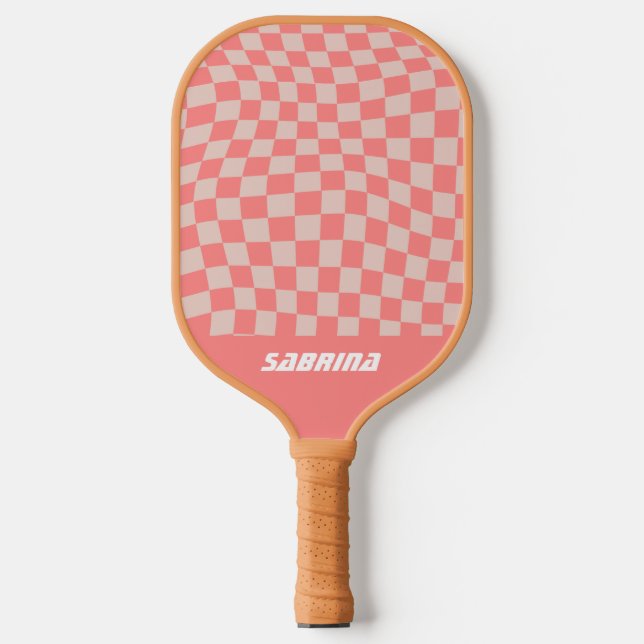 Personalized Wavy Chequered | Cora Pickleball Padd Pickleball Paddle (Front)
