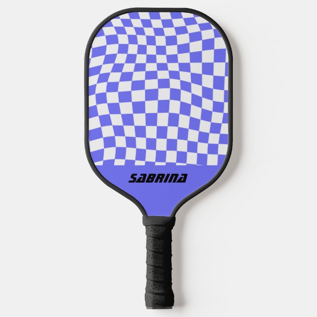Personalized Wavy Chequered| Purple and White Pickleball Paddle (Front)