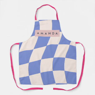 Personalized Wavy Pastel Blue Checkered Apron