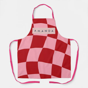 Personalized Wavy Red and Pink Checkered Apron