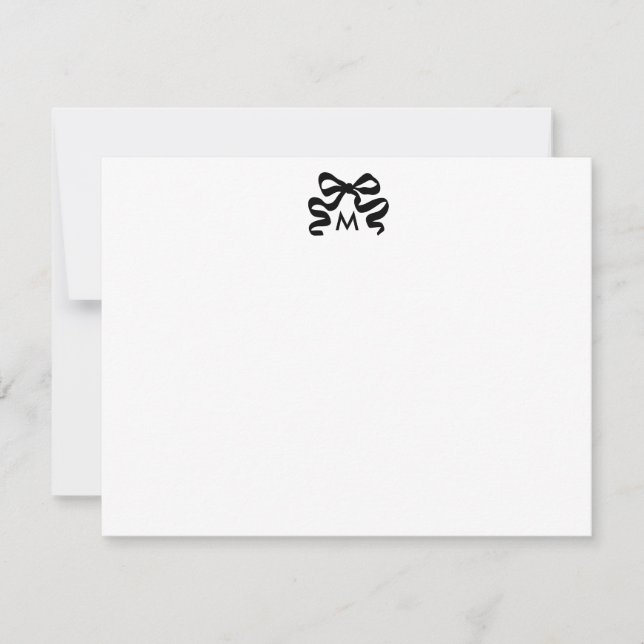 Personalized Wavy Ribbon Bow Monogram Initial Card (Front)