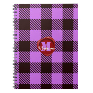 Personalized Wax Seal Monogram Name Orchid Tartan Notebook