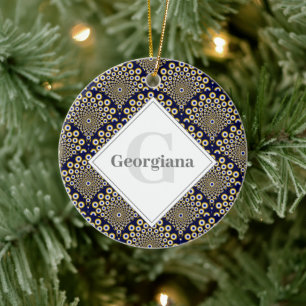 Personalized We Are Watching You Navy & Gold Deco Ceramic Ornament