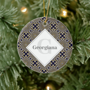 Personalized We Are Watching You Navy & Gold Tiled Ceramic Ornament