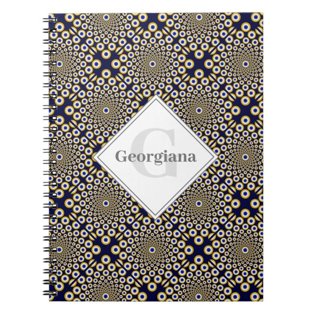 Personalized We Are Watching You Navy & Gold Tiled Notebook (Front)