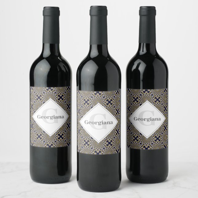 Personalized We Are Watching You Navy & Gold Tiled Wine Label (Bottles)