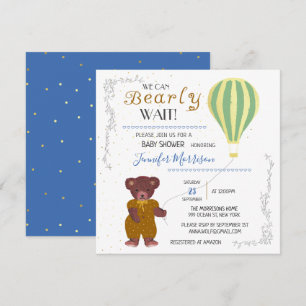 Personalized We Can Bearly Wait Baby Shower Boy Invitation