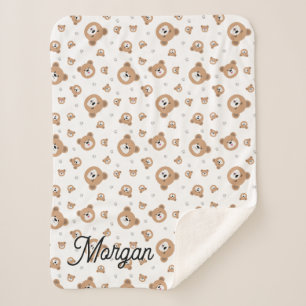 Personalized we can bearly wait Teddy Bear Pattern Sherpa Blanket