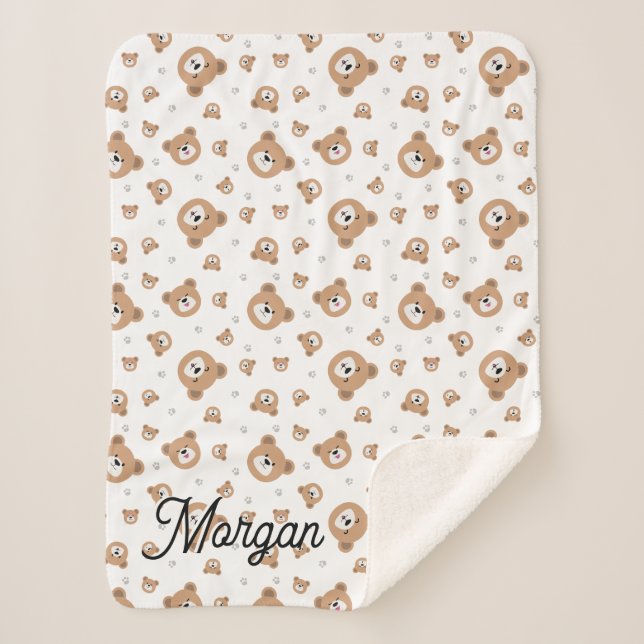 Personalized we can bearly wait Teddy Bear Pattern Sherpa Blanket (Front)