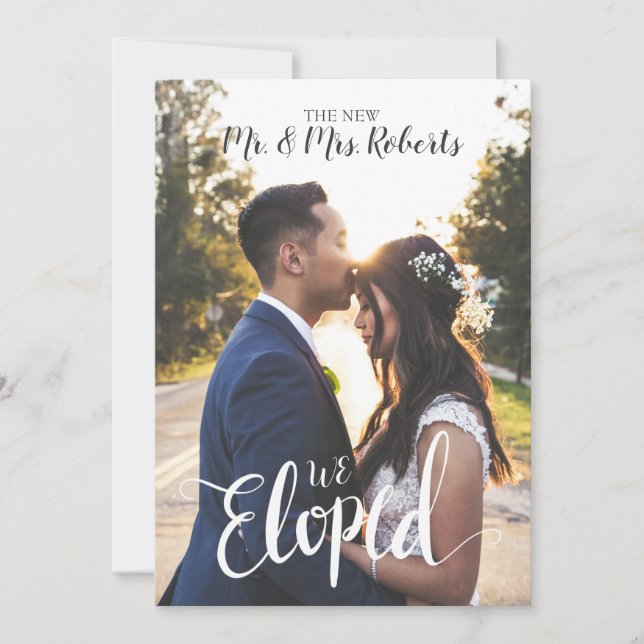 Personalized We Eloped Elopement Announcement Card (Front)