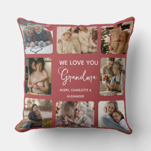 Personalized "We Love You Grandma" Photo Collage Throw Pillow