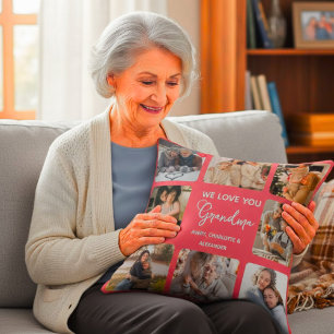 Personalized "We Love You Grandma" Photo Collage Throw Pillow