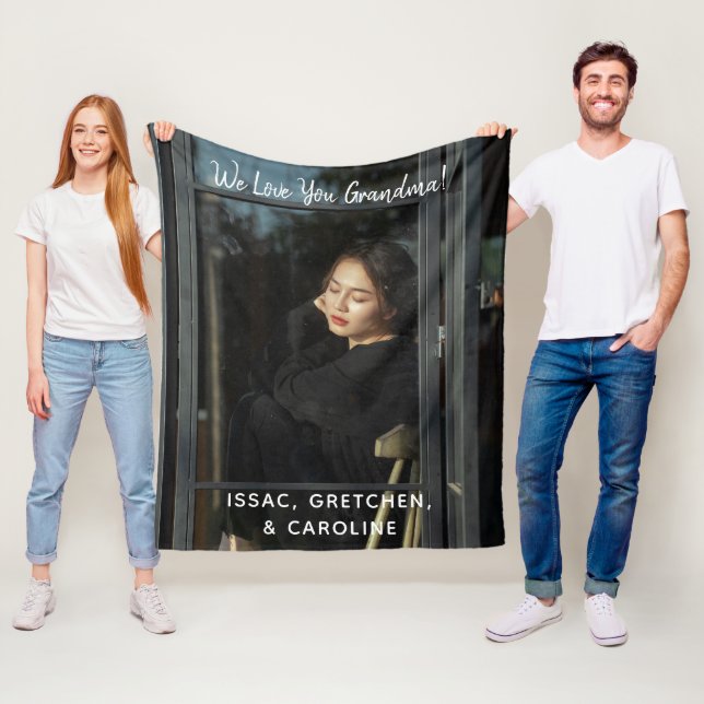 Personalized We Love You Grandma Photo Script Fleece Blanket (In Situ)