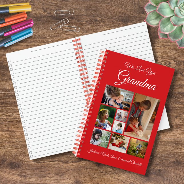 Personalized We Love You Grandma | Red 8 Photo Notebook (Creator Uploaded)
