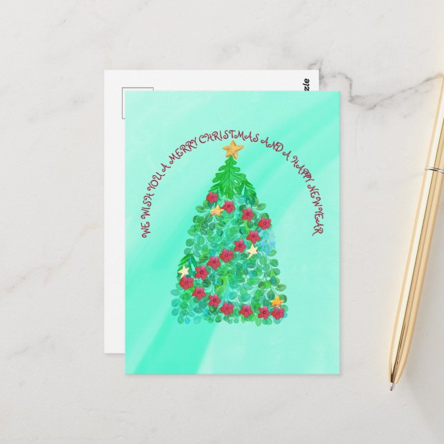 PERSONALIZED WE WISH YOU A MERRY CHRISTMAS POSTCARD (Front/Back In Situ)
