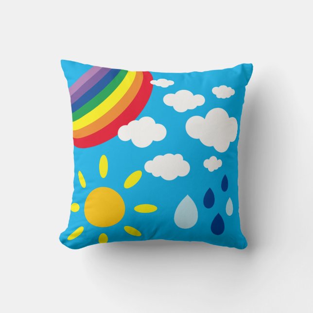 Personalized Weather, Rainbow and Sunshine Throw Pillow (Front)