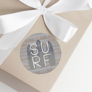 Personalized Weathered Beach Driftwood Surfboard Classic Round Sticker