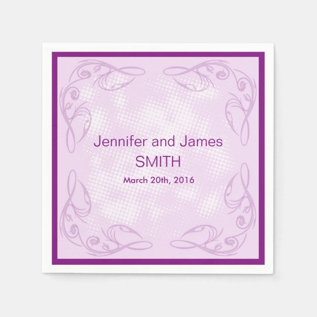 Personalized Wedding Abstract Swirl Purple Napkin (Front)