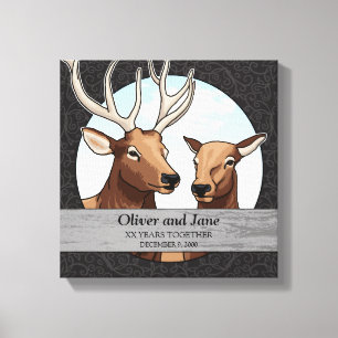 Personalized Wedding Anniversary, Elk Pair Canvas Print