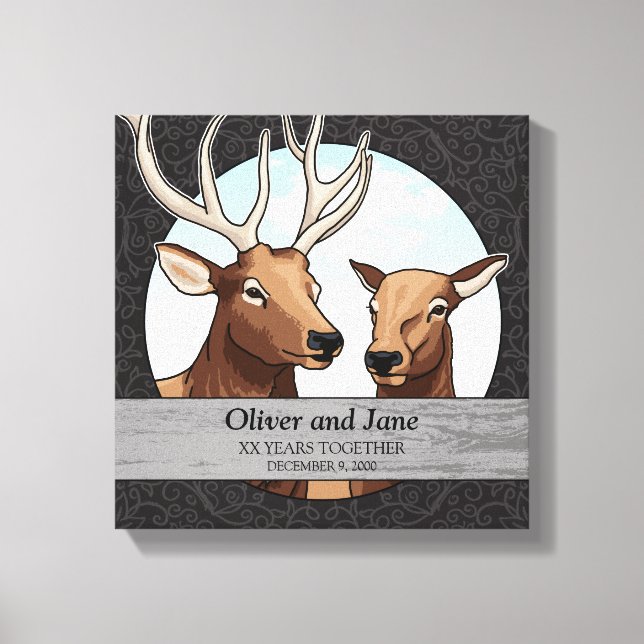 Personalized Wedding Anniversary, Elk Pair Canvas Print (Front)