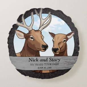 Personalized Wedding Anniversary, Elk Pair Round Pillow
